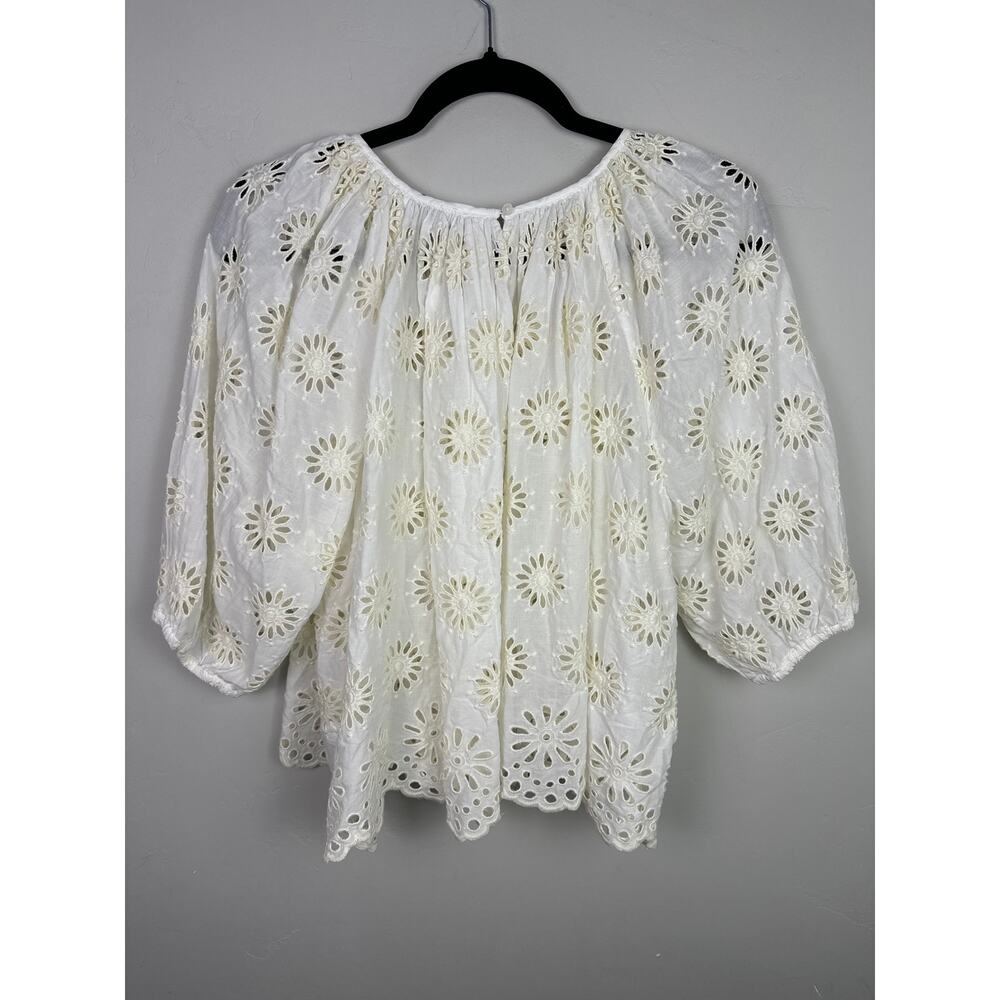 Madewell NWT Women’s Embroidered Shirred Eyelet Puff Sleeve Top size Large - Picture 5 of 7